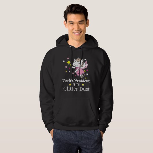 Ik los problemen op met glitterstof eenhoorn Gezeg Hoodie (Voorkant volledig)