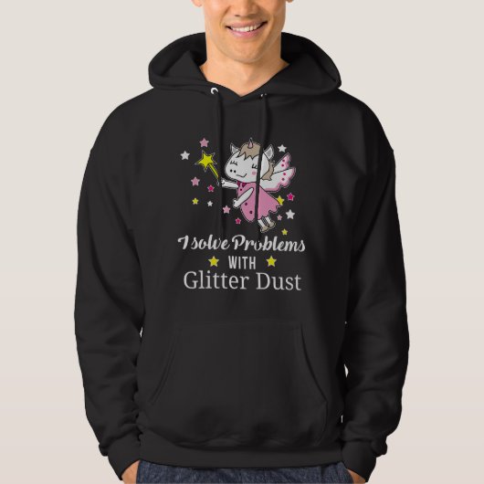 Ik los problemen op met glitterstof eenhoorn Gezeg Hoodie (Voorkant)
