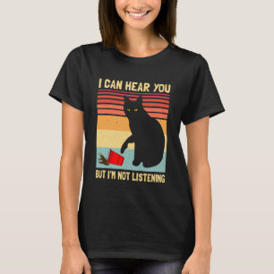 Ik Luister Niet Vintage Grappige Zwarte Kat Koffie T-shirt