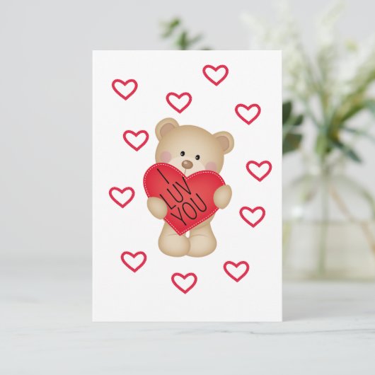 IK LUV U Teddy Bear Valentijn Kaart (Staand voorkant)