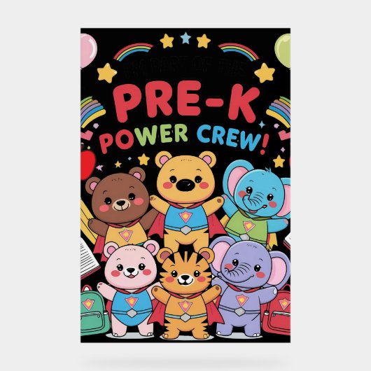 "Ik maak deel uit van de Pre-K Power Crew!" – Stud Acryl Bord (Voorkant)