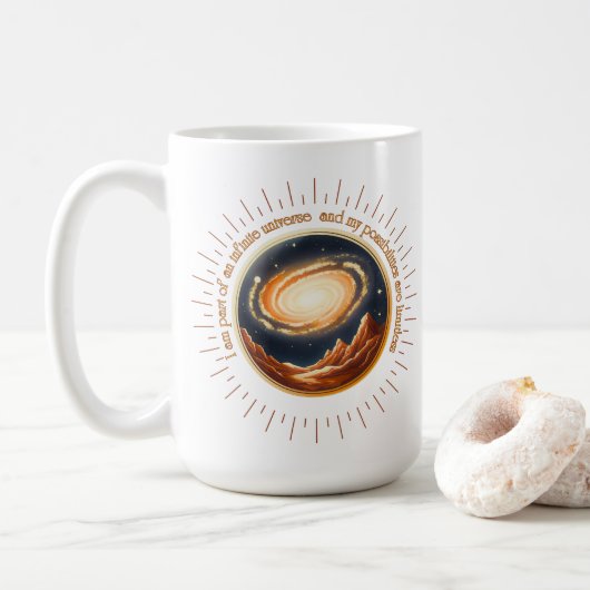 Ik maak deel uit van een oneindig universum. koffiemok (Met donut)