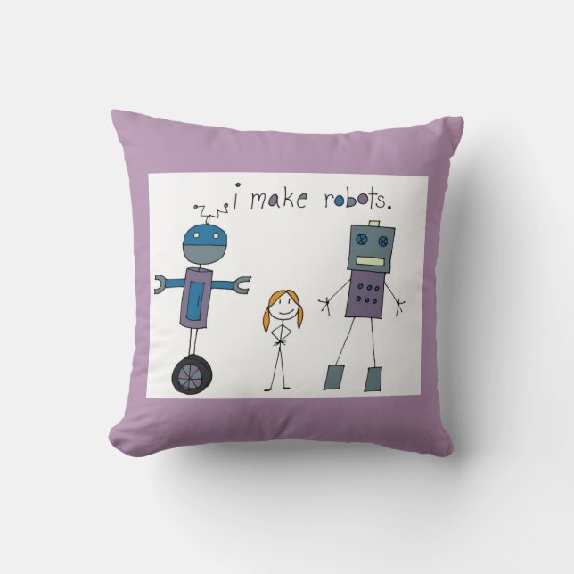 Ik maak Robots Pillow (Meisje) Kussen (Voorkant)