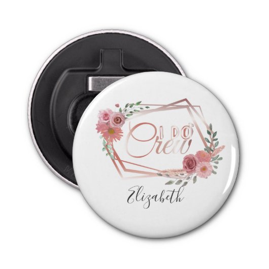 Ik maak roze bloemen bleekroze bloemen groen button flesopener (Voorkant)