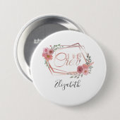 Ik maak roze bloemen bleekroze bloemen groen ronde button 7,6 cm (Voorkant /achterkant)