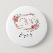 Ik maak roze bloemen bleekroze bloemen groen ronde button 7,6 cm (Voorkant)
