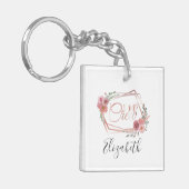 Ik maak roze bloemen bleekroze bloemen groen sleutelhanger (Voorkant Links)