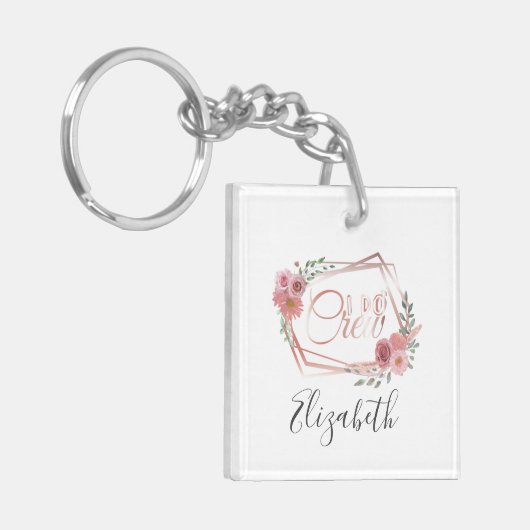 Ik maak roze bloemen bleekroze bloemen groen sleutelhanger (Voorkant Links)