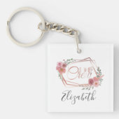 Ik maak roze bloemen bleekroze bloemen groen sleutelhanger (Voorkant)