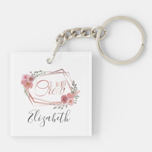 Ik maak roze bloemen bleekroze bloemen groen sleutelhanger (Achterkant)