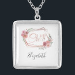 Ik maak roze bloemen bleekroze bloemen groen zilver vergulden ketting<br><div class="desc">Geef dit zilveren bord ketting een persoonlijk tintje en maak een geweldig cadeau voor je bruidsfeestje. Ik maak gezegde met roze bloemen en Lijst.</div>