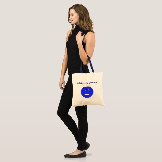 Ik maakte mijn eerste mededeling blauw tote bag (Voorkant (model))