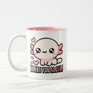 Ik mag je heel graag! Schattigee Axolotl Love Pun Tweekleurige Koffiemok