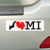 Ik ♥ MI (Ik hou van Michigan) bumpersticker (Op auto)