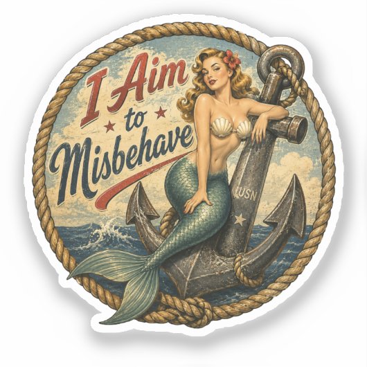 Ik Mik Misdragen Zeemeermin Retro Badge Sticker (Voorkant)