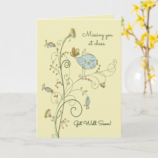 Ik mis je bij Chess-Get Well Soon Kaart (Gele Bloem)