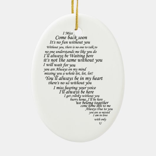 Ik mis je - de helft van het hart keramisch ornament (Achterkant)