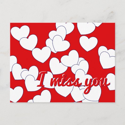 'Ik mis je' Editable Text, Red, White Hearts Love Briefkaart (Voorkant)