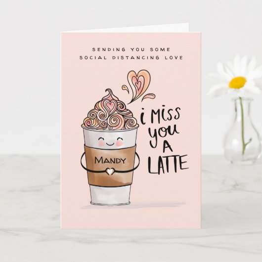 Ik mis je een Latte Kawaii Coffee Social Distance Kaart (Kleine Plant)