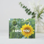 Ik mis je Foto Yellow Sunflower Bud aangepaste tek Briefkaart (Staand voorkant)