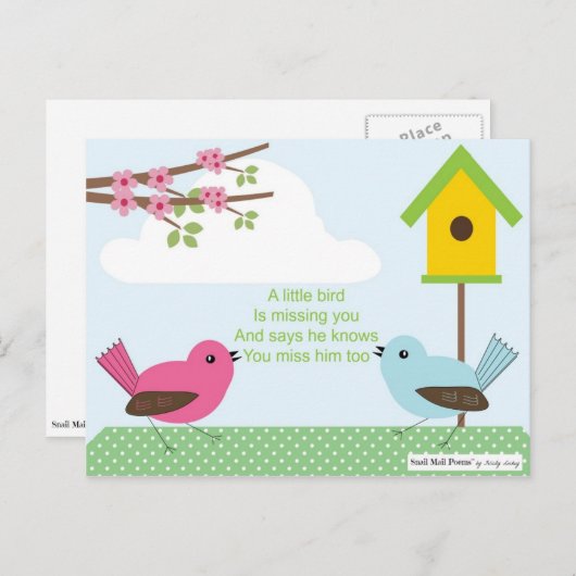 Ik mis je gedicht van een jongen: Vogel en vogels Briefkaart (Voorkant / Achterkant)