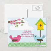 Ik mis je gedicht van een meisje: Vogel en vogels Briefkaart (Voorkant / Achterkant)