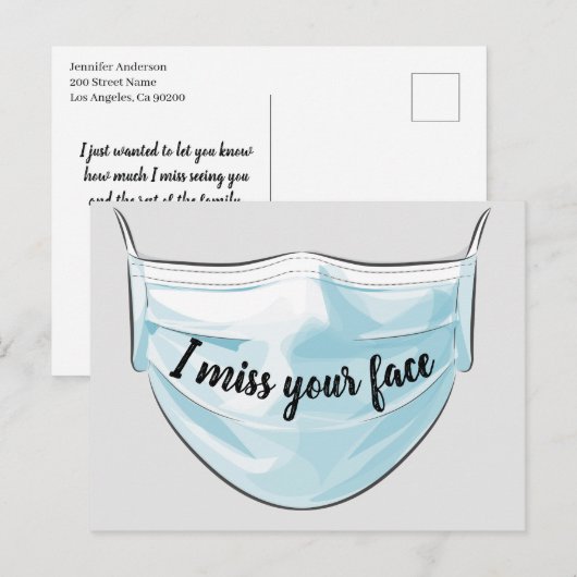 Ik mis je gezicht briefkaart (Voorkant / Achterkant)