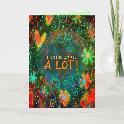 Ik mis je grillig bloemenhart  kaart (Voorkant)