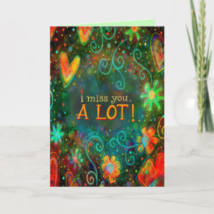 Ik mis je grillig bloemenhart  kaart