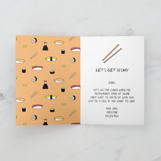 "Ik mis je heel erg" "Laten we sushi halen" Cute P Kaart (Binnen)