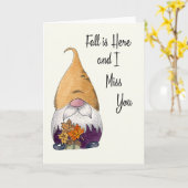 Ik mis je Herfst Gnome wenskaart Kaart (Gele Bloem)