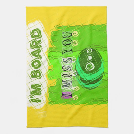 Ik mis je, ik ben boord: grappige tekst citaat kun theedoek (Verticaal)