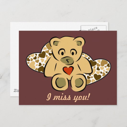 "Ik mis je!" Knuffel Beer Briefkaart (Voorkant / Achterkant)