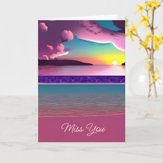 Ik mis je | Ocean Waves, Roze Zand en Zonsondergan Kaart (Gele Bloem)