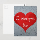 Ik mis je ook, Water druppelt raam Rain Red Heart Briefkaart (Voorkant / Achterkant)