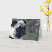 Ik mis je pug wenskaart kaart (Gele Bloem)