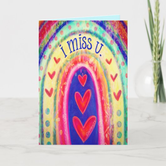 Ik mis je regenboog kleurrijke harten vrolijk kaart (Voorkant)