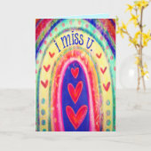 Ik mis je regenboog kleurrijke harten vrolijk kaart (Gele Bloem)