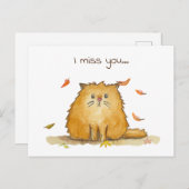 Ik mis je // Sad Waterverf Cat Briefkaart (Voorkant / Achterkant)