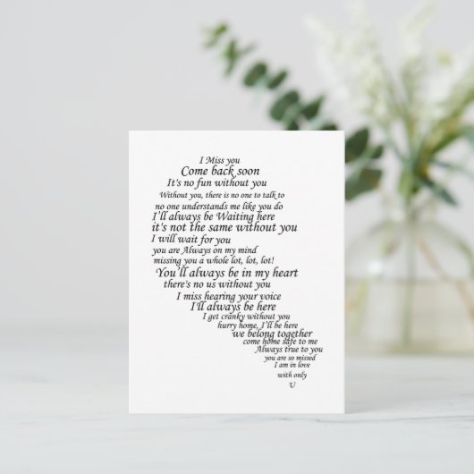 Ik mis je tekst in half hart briefkaart (Staand voorkant)