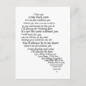 Ik mis je tekst in half hart briefkaart (Voorkant)