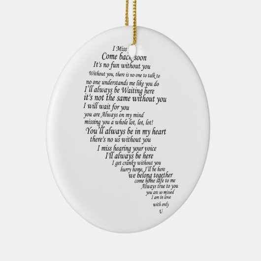 Ik mis je tekst in half hart keramisch ornament (Rechts)