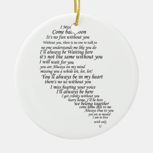 Ik mis je tekst in half hart keramisch ornament (Voorkant)