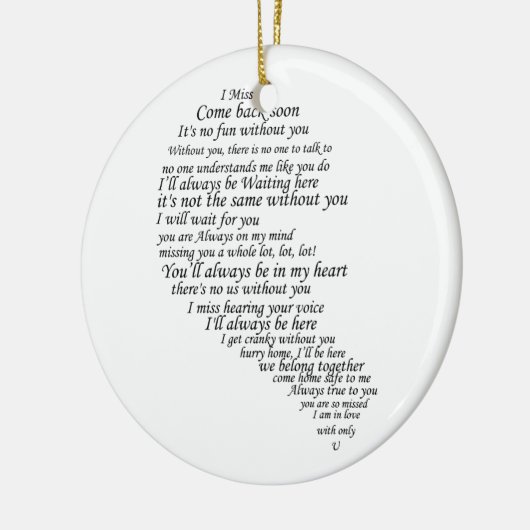 Ik mis je tekst in half hart keramisch ornament (Links)