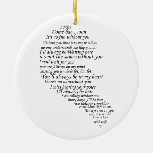 Ik mis je tekst in half hart keramisch ornament (Achterkant)