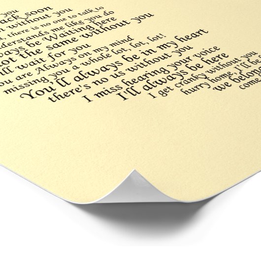 Ik mis je tekst in half hart poster (Hoek)