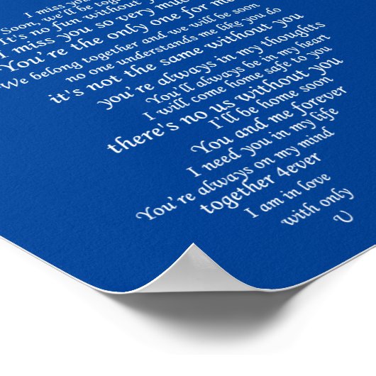 Ik mis je tekst in half hart poster (Hoek)