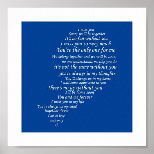 Ik mis je tekst in half hart poster (Voorkant)