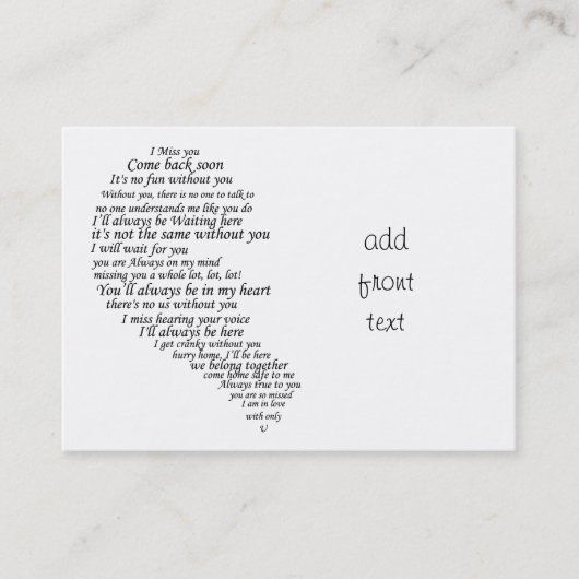Ik mis je tekst in half hart visitekaartje (Voorkant)