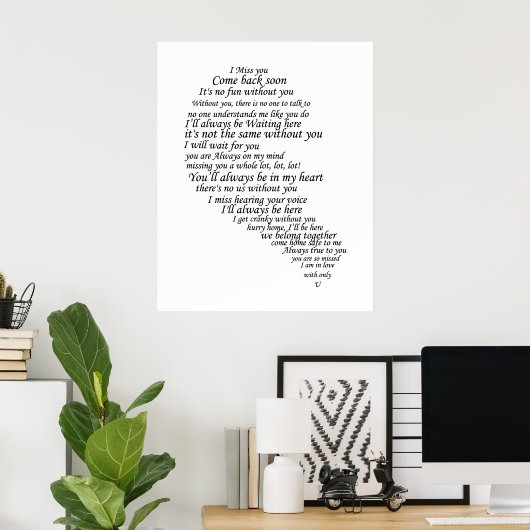 Ik Mis Je Tekst in Halve Hart Poster (Thuiskantoor)